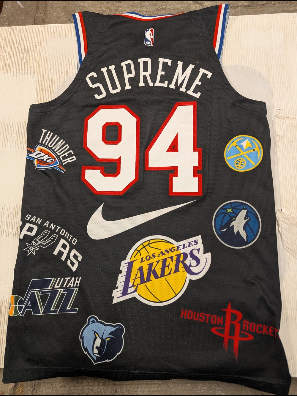 Supreme Black Basketball Jersey with Red & White 94